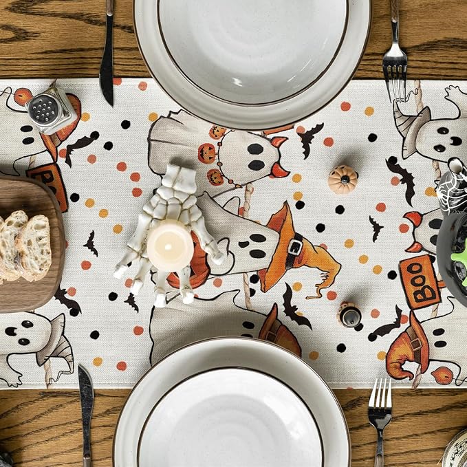 Artoid Mode 210 GSM Halloween Table Runner 13x90 Inch Home Party Decor | Beige - Image 3