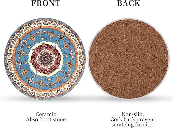 Ceramic Coasters Absorbent Non Slip 6pcs 4 Inch Coaster Persian | Drink Coasters - Image 4