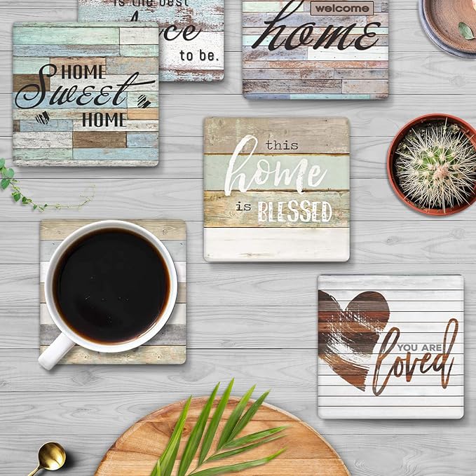 Coasters for Drinks, Ceramic Stone, Wood Worn | Rustic Vintage Farmhouse - Image 6