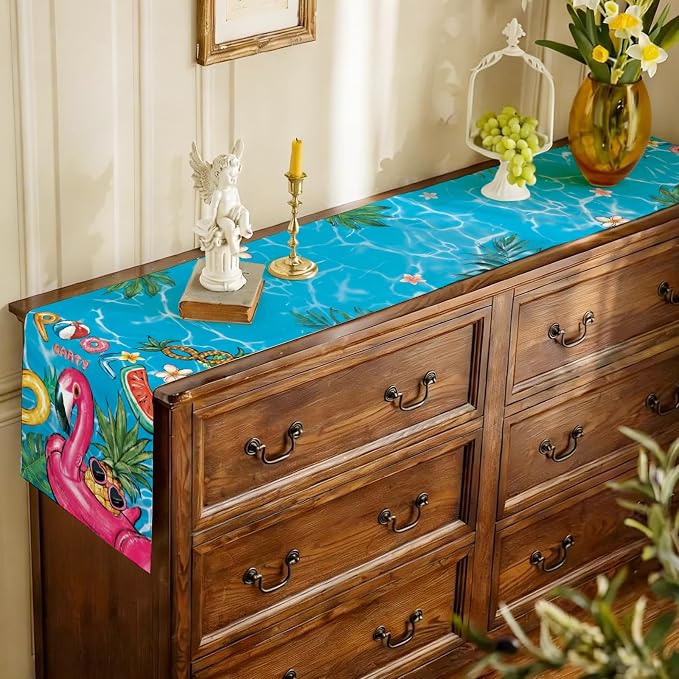 Summer Tropical Floral Table Runner Spring Fun Float Party Burlap Table Runners - Image 5