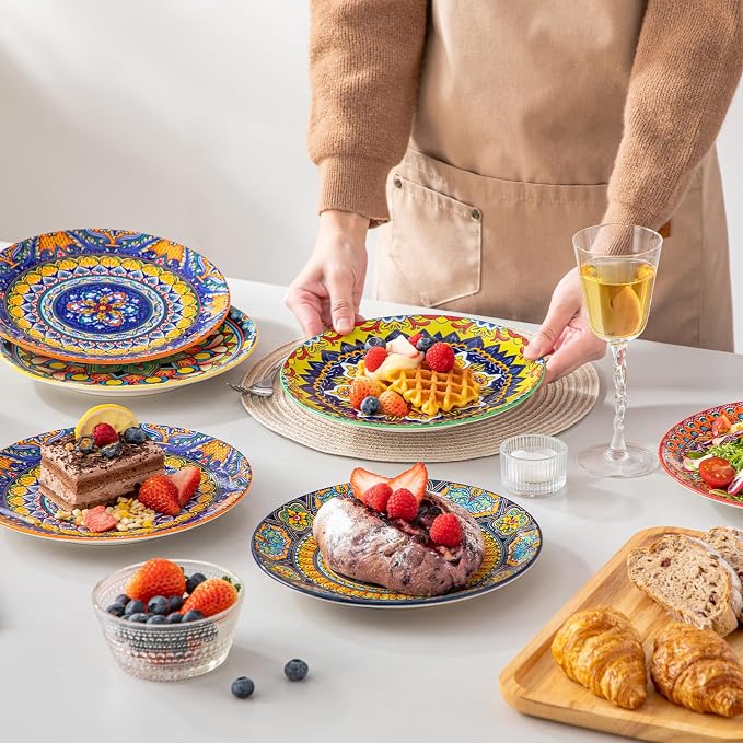 vancasso Colorful Dessert Plates Set of 6, 8.5 Inch Ceramic Salad Plates | Boho - Image 8