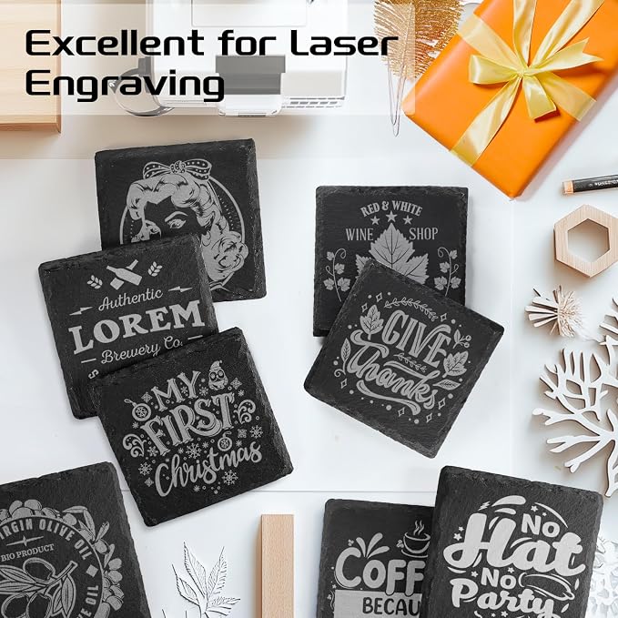 Slate Drink Coasters with Holder, 4 Inch 12 Pieces Square Rustic Coasters Black - Image 4