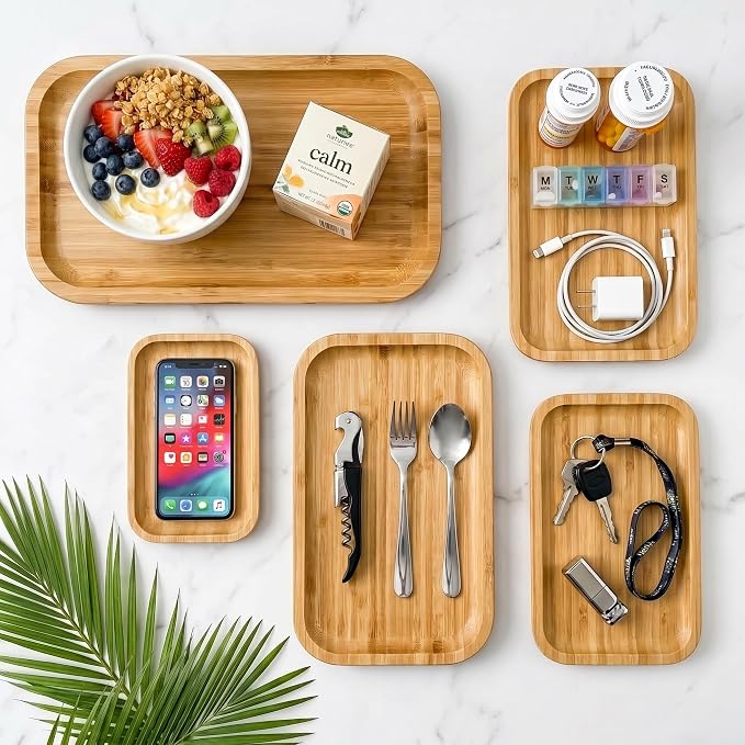 Bam&Boo Bamboo Serving Tray Natural Minimalist Rectangular Coffee, Decor - Image 3
