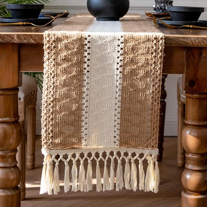 EMMTEEY Boho Table Runner with Tassels 108 Inches Long, Scratch & Heat Resistant - Image 5