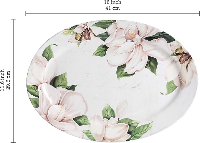 Bico Magnolia Floral Ceramic 16 inch Oval Platter, Microwave & Dishwasher Safe - Image 2