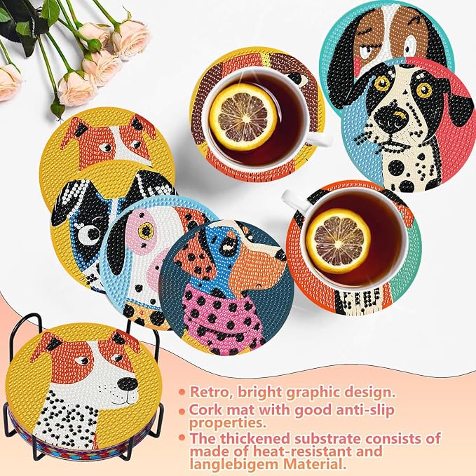 Benjenes 8 PCS Diamond Art Coasters Kits Dog Diamond Painting Coaster | Diamond - Image 5