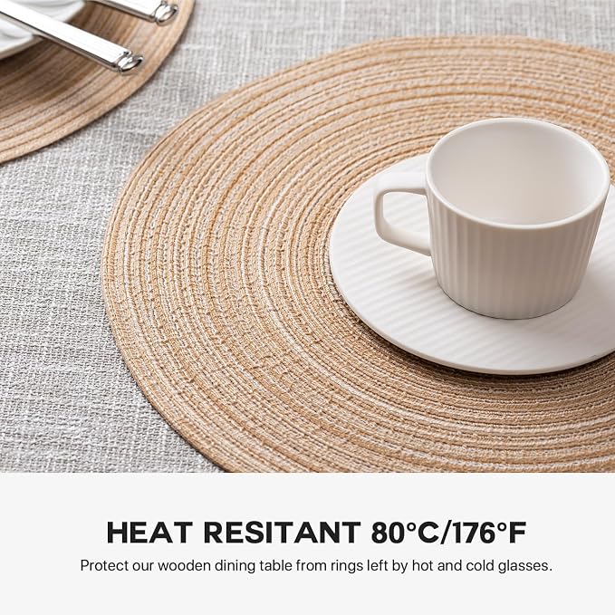 Round Placemats Set of 6 Woven Placemats Washable Braided Table Mats - Image 5
