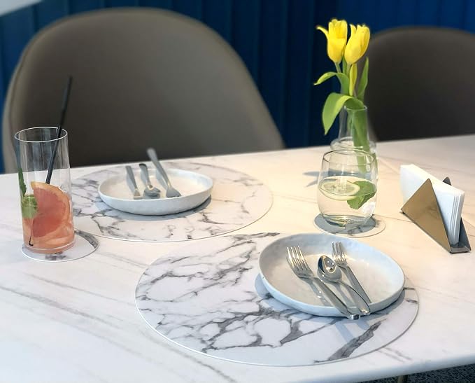 Marble Round Placemats and Coasters, Faux Leather Waterproof Table Mats - Image 3