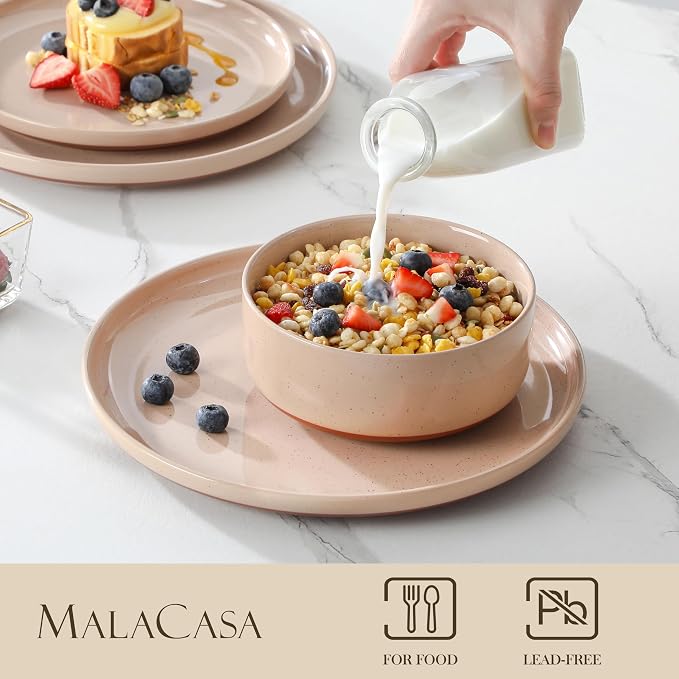 MALACASA Plates and Bowls Sets, 12 Pieces Modern Stoneware Dinnerware Set - Image 3
