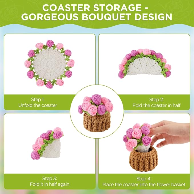 Crochet Flower Coasters, Handmade Bouquet Coasters - Image 3