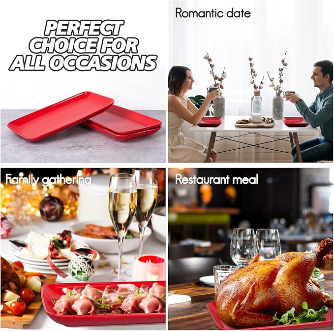 DELLING 12 Inch Rectangular Serving Platter Set of 3, Appetizer Salad Dessert - Image 4