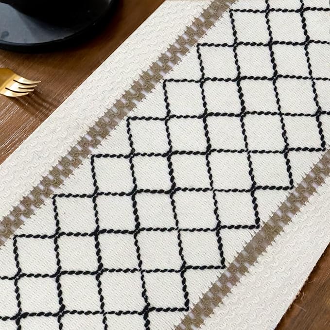 EMMTEEY Macrame Table Runner Boho Style 36 Inches Long, Hexagonal Black | - Image 4