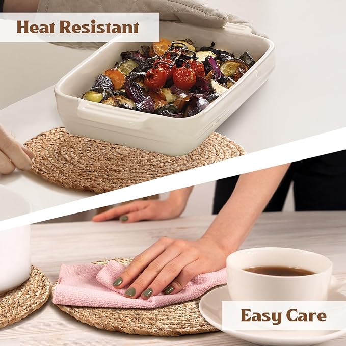 Aofmee 13.8 inch Round Woven Placemats Set of 6, Boho Rattan Place Mats - Image 3