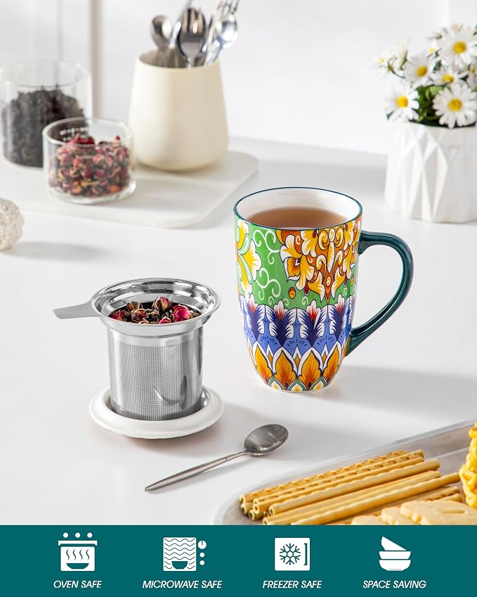 vancasso Ceramic Tea Mug with Infuser and Lid, 18 Ounce Bohemian Loose Leaf Cup - Image 4