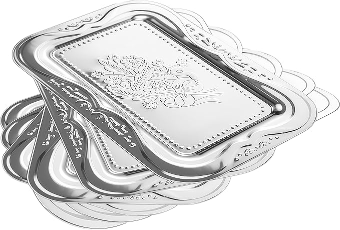 Silver Serving Tray Set of 6, 14 x 9 Inch Silver Platters by BSTUR