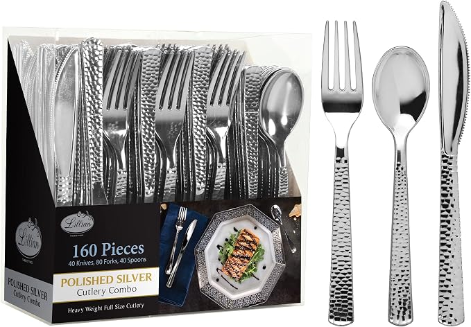 Plastic Cutlery Silverware Extra Heavyweight Disposable Flatware, Full Size by Lillian
