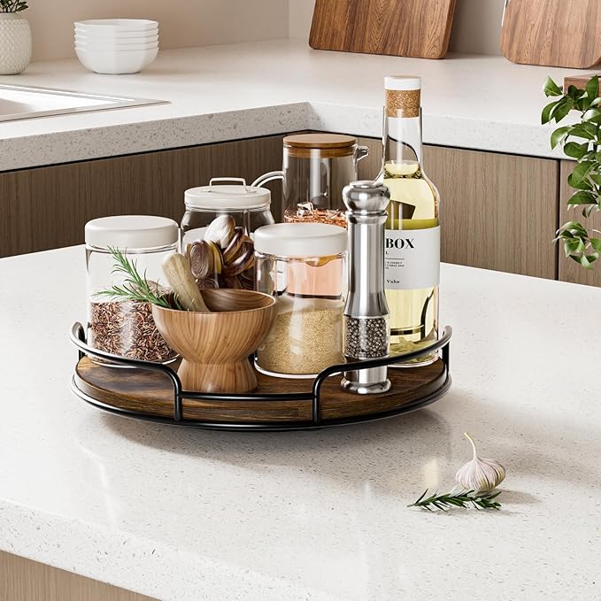 WOWBOX 9" Wood Lazy Susan Turntable Organizer - Image 3
