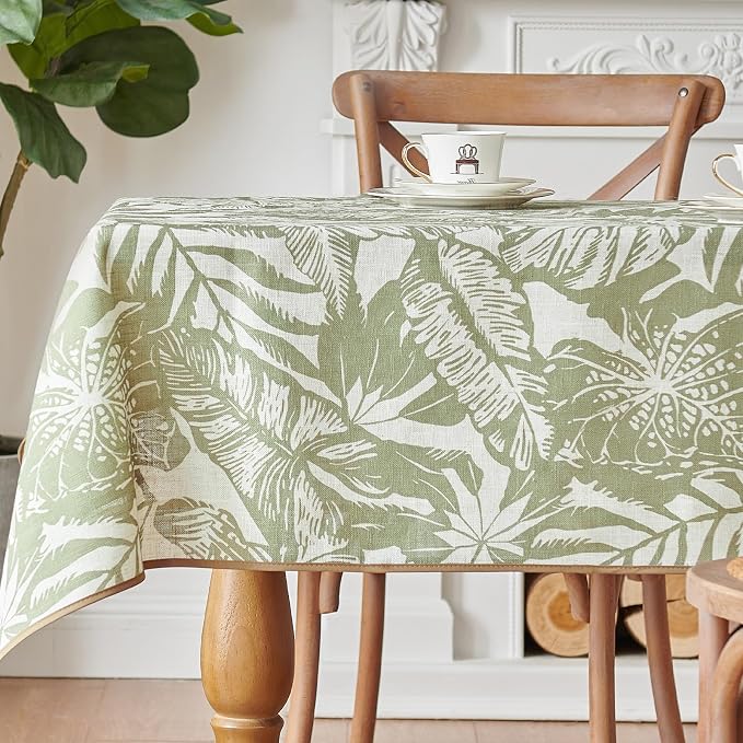 jinchan Green Tropical Floral Linen Rectangle Table Cloth 50x84 | by JINCHAN