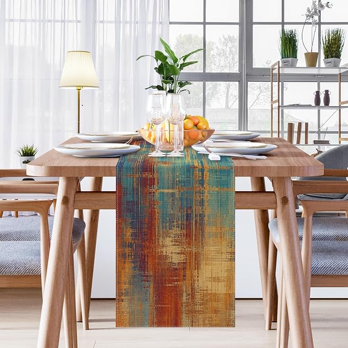 Emvency Table Runner, 13x90 Inch, Abstract Vintage Blue | Rust Painting Dining - Image 7
