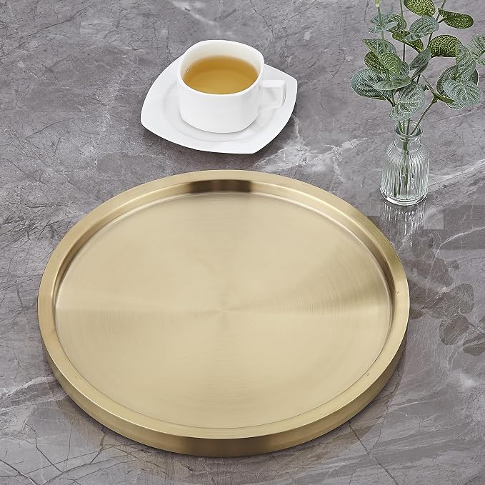 Stainless Steel Round Bar Serving Tray 12.5", Double Wall, Ideal Coffee Table - Image 2