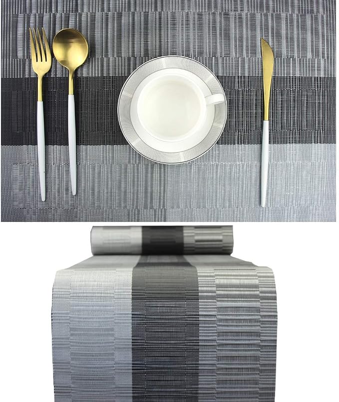PIGCHCY Elegant Placemats with Matching Table Runner, Washable Durable Vinyl by PIGCHCY