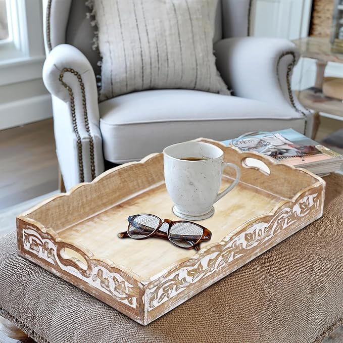 COTTON CRAFT Hand Carved Wooden Serving Tray - Image 7