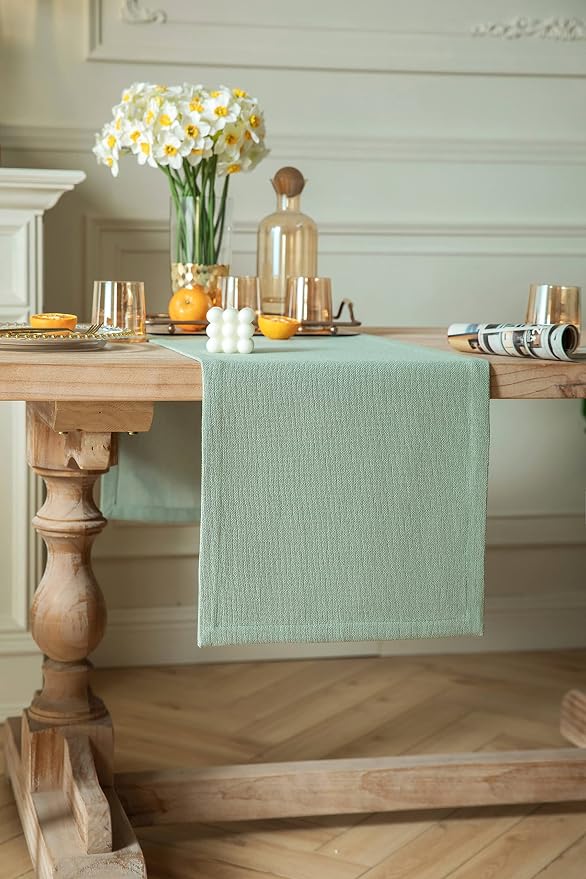 Burlap Style Farmhouse Table Runner, 14x60 Inches Seafoam | Thick Durable Fabric - Image 3