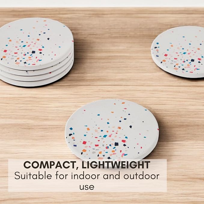 Terrazzo Coasters Set of 6, Colorful Boho Absorbent Ceramic Coasters | Speckled - Image 9