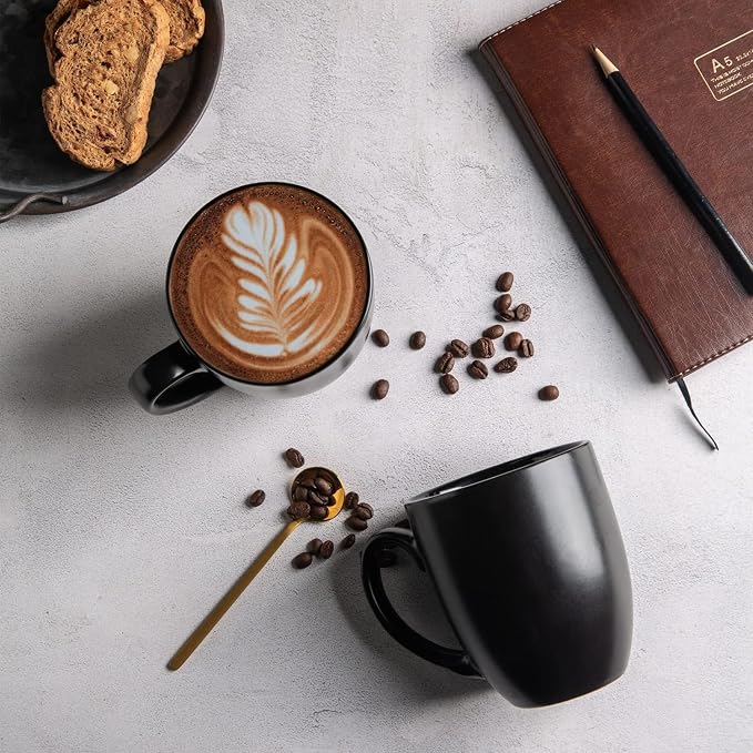 AmorArc 16 oz Coffee Mugs Set of 6, Large Ceramic Matte Black Coffee Cups | - Image 5