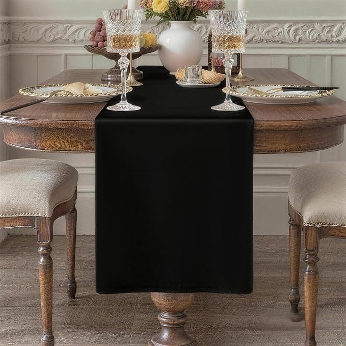 Black Table Runner, Waterproof Washable Runners 72 Inches Long | Reusable 12x72 by KAIPHO
