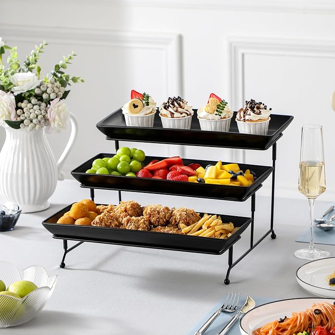 MALACASA 3 Tier Serving Trays for Party, Stoneware Serving Platters and Trays - Image 8