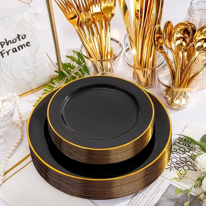 SUT 350-Piece Black and Gold Disposable Plates - Image 5