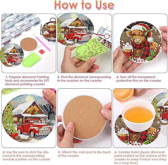 ijbnhd 8 Pack Christmas Diamond Art Coasters Kits - Image 6