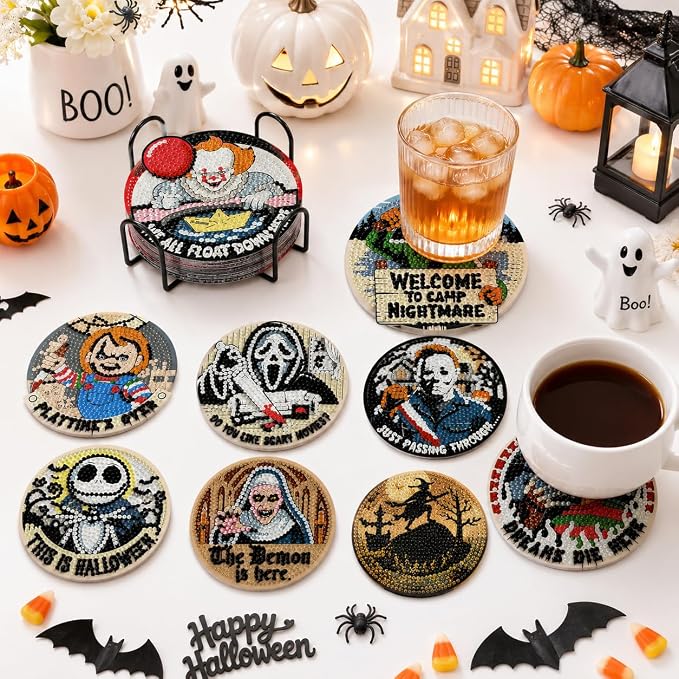 8 Pack Horror Diamond Art Coasters Kits- Diamond Painting Coasters Kits | - Image 2