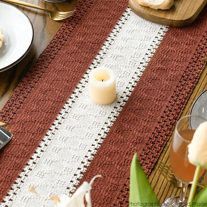 Artoid Mode Caramel Farmhouse Woven Table Runner 12x48 Inch | Holiday Rustic - Image 4