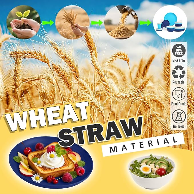 Wheat Straw Dinnerware Sets of 32, Unbreakable Plates and Bowls Sets Service - Image 5