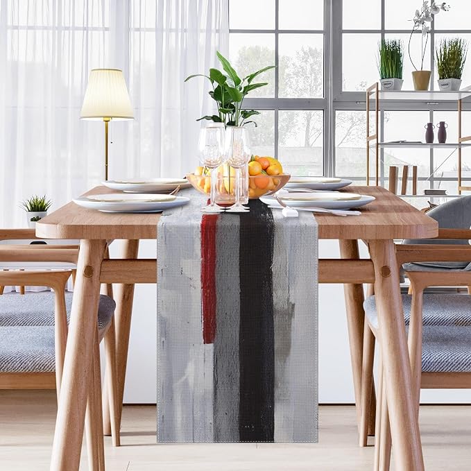 Emvency Table Runner, 13x90 Inch, Modern Art Painting | Black Red Dining Decor - Image 7