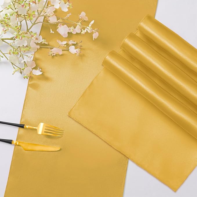 Horbaunal 2 Pack Yellow Gold Satin Table Runner 12 x 108 Inch | Smooth Table - Image 4