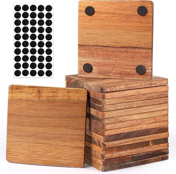 Acacia Wood Coasters with Iron Holder Stand - Image 2