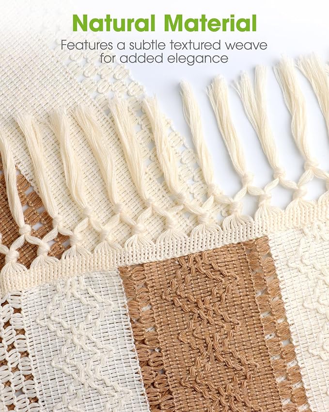 Pureegg Boho Table Runner 12 x 90 Inch, Woven Tassel Design | Dining Table - Image 5