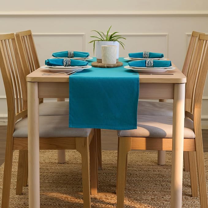 Encasa XO Table Runner, Cotton Canvas Dining Runner 13"x91" | Azul Blue - Image 4