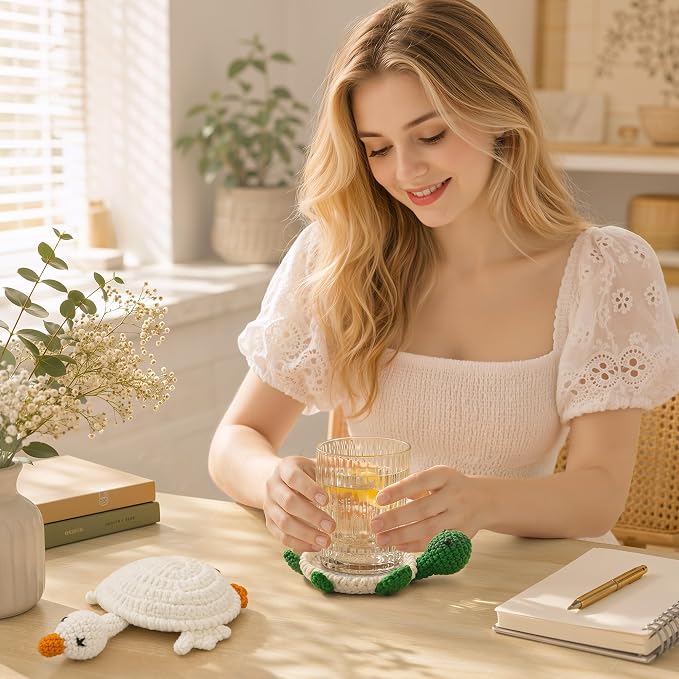 Handmade Crochet Coasters, Fun 3D Animal Flippable Drink Coasters Cute Soft Cup - Image 7
