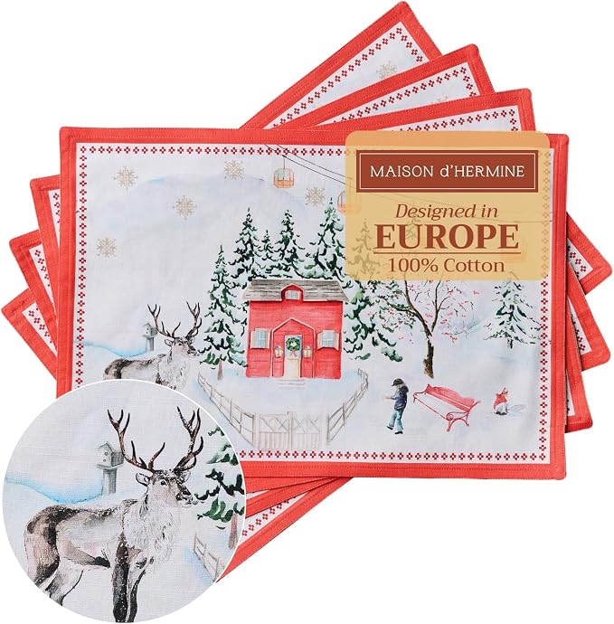 Maison d' Hermine Placemats Set of 4 Reusable 100% Cotton | Cloth Place Mats by MaisondHermine