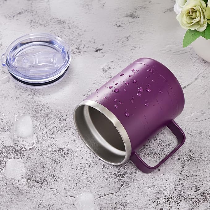 MEWAY 12oz Coffee Mug With Handle and Sliding Lid, Stainless Steel Travel - Image 7