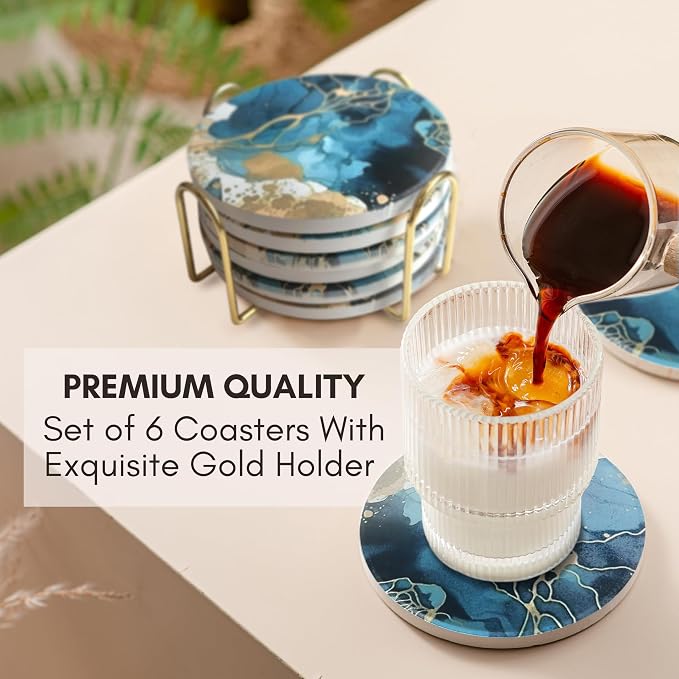 Ceramic Marble Coasters Set of 6, Absorbent Drink Coasters - Image 5