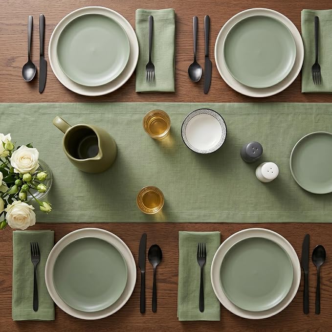 Solino Home 100% Pure Linen Table Runner Oil Green Long, Fete 14 x 120 in | - Image 4