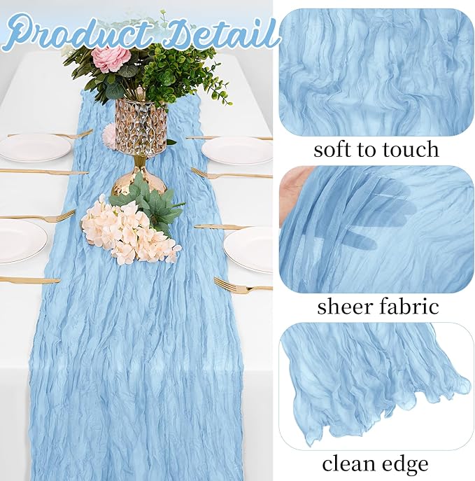 8 Pack Baby Blue Cheesecloth Table Runners 20x120 Inch Gauze Table Runner 10FT - Image 3
