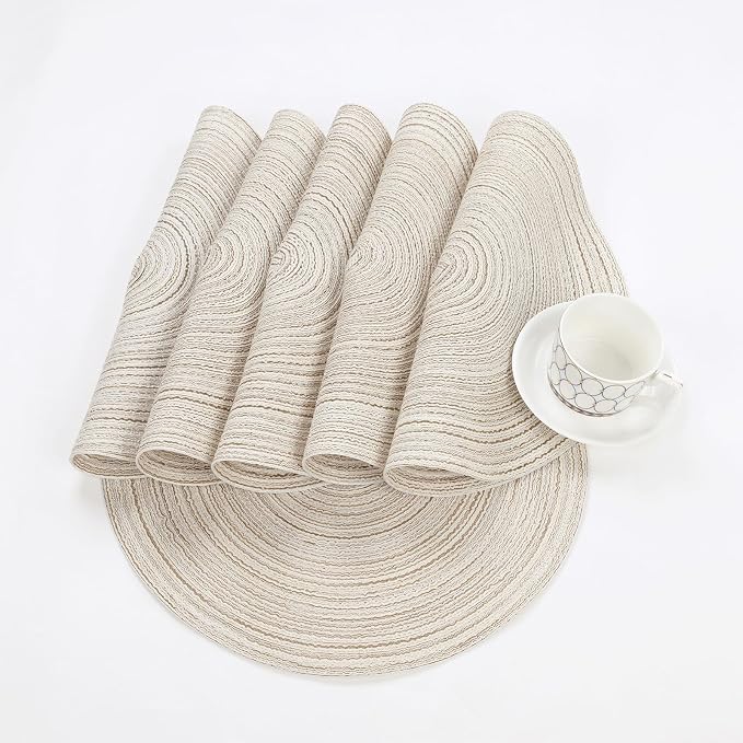 SHACOS Placemats Set of 8 Round Braided Place Mats 15 inch Washable Table Mats - Image 9