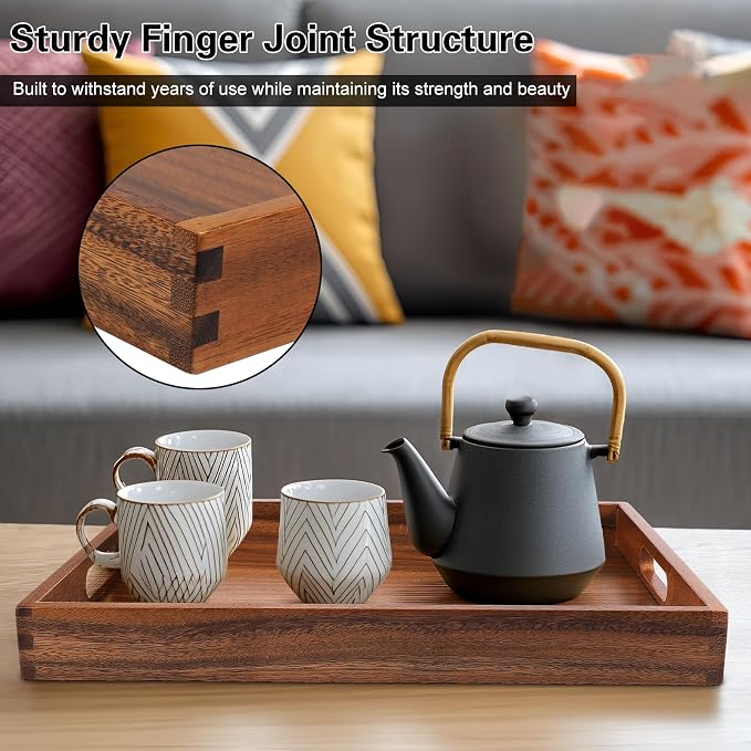 2Pack Acacia Wooden Serving Tray17x12 Nesting Ottoman Trays - Image 5