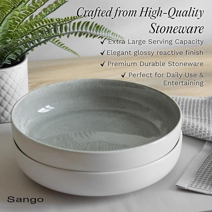SANGO Resona Moss Large Serving Bowl, 64.25 oz, Salad & Dinner, Big Ceramic - Image 3
